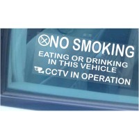 2 x Vehicle Window Stickers-205mmx87mm-No Smoking,Eating,Drinking,CCTV In Operation-Car,Van,Lorry,Truck,Coach Large Warning Sign